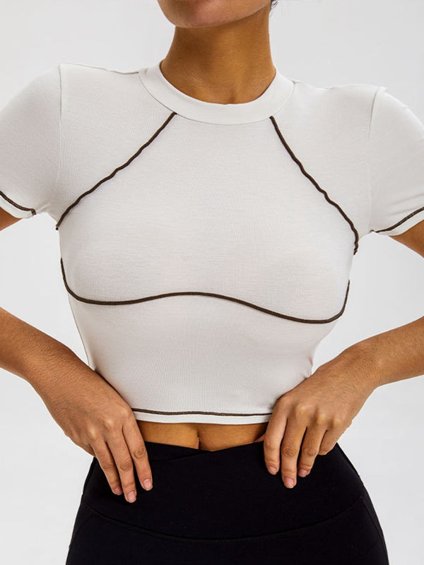 ZASUWA Female Sexy Contrast Color Stripes High-rise Short Sleeves