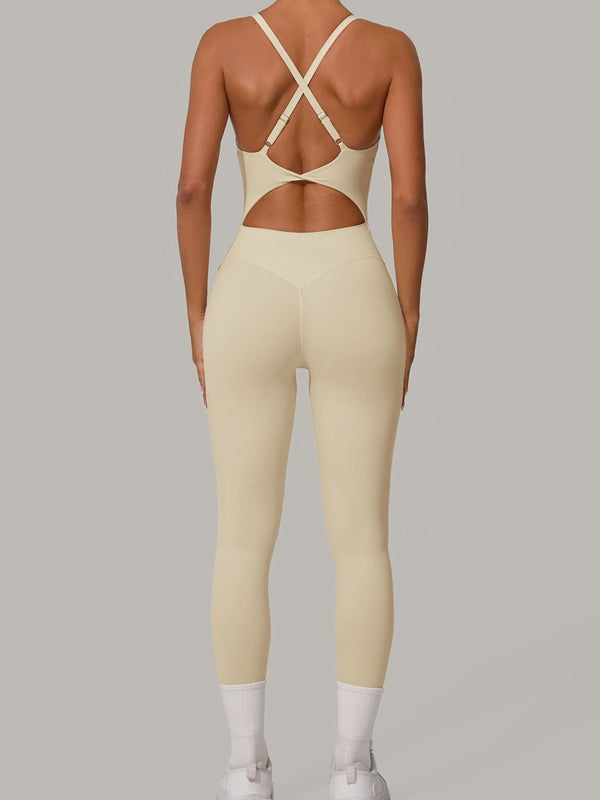 ZASUWA Female Sexy Cross Back U Collar Jumpsuit