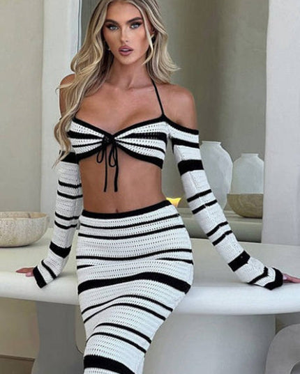 ZASUWA Female Sexy Fishnet Stripes 2-Pieces Cover-up Without Bikini