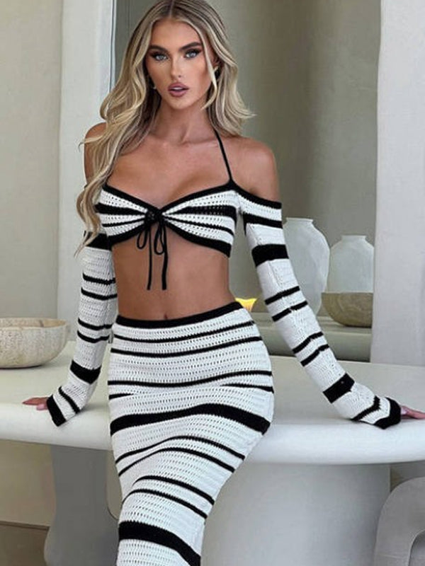 ZASUWA Female Sexy Fishnet Stripes 2-Pieces Cover-up Without Bikini