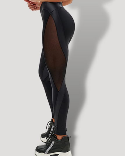 ZASUWA Female Sexy Mesh Faux Leather Heart Shape Design Booty Leggings