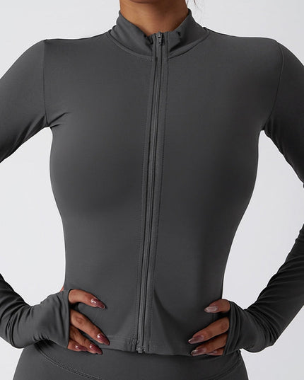 ZASUWA Female Solid Color Zipper Thumbhole Jacket