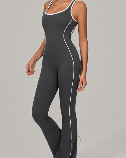 ZASUWA Female Backless Stripes Flare Jumpsuit