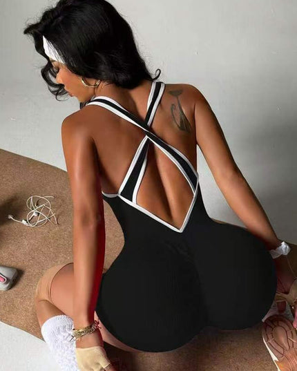 ZASUWA Female Cross Back Stripes Short Romper