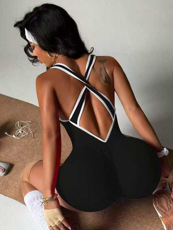 ZASUWA Female Cross Back Stripes Short Romper