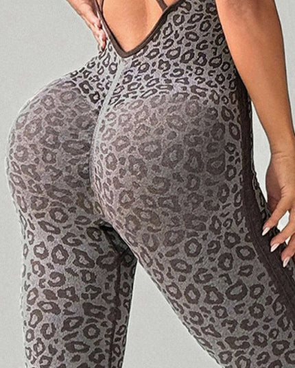 ZASUWA Female Leopard Print Cross Back Jumpsuit