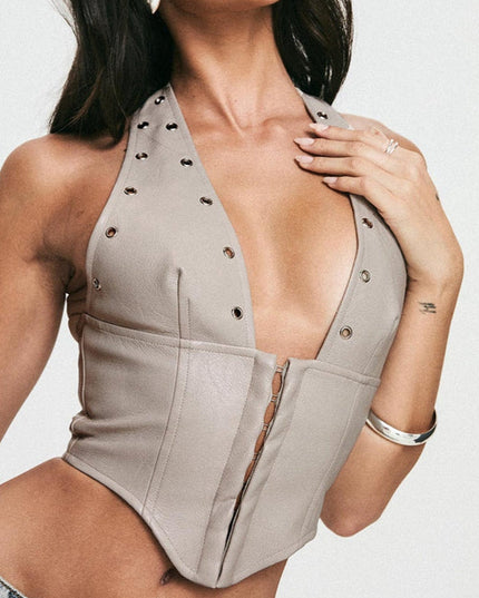 ZASUWA Female Faux Leather Corset Tank