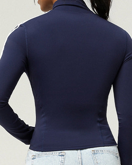 ZASUWA Female Zipper Contrast Color Stripes Pocket Jacket