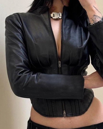 ZASUWA Female Faux Leather Corset Zipper Jacket