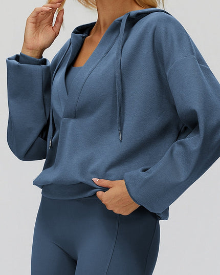 ZASUWA Feamle V Collar Fleece Hoodie