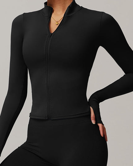 ZASUWA Female Solid Color Zipper Thumbhole Jacket