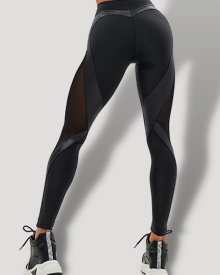 ZASUWA Female Sexy Mesh Faux Leather Heart Shape Design Booty Leggings