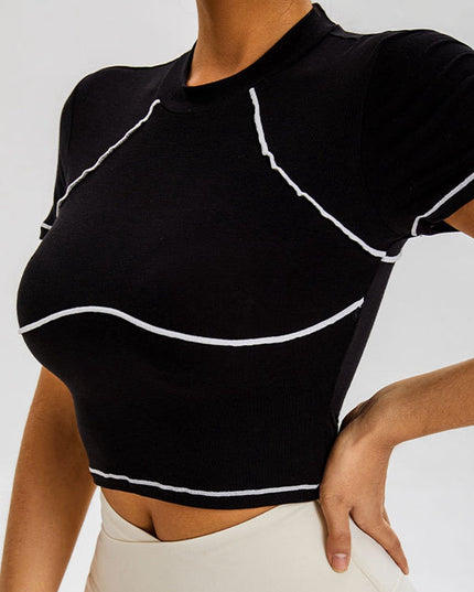 ZASUWA Female Sexy Contrast Color Stripes High-rise Short Sleeves