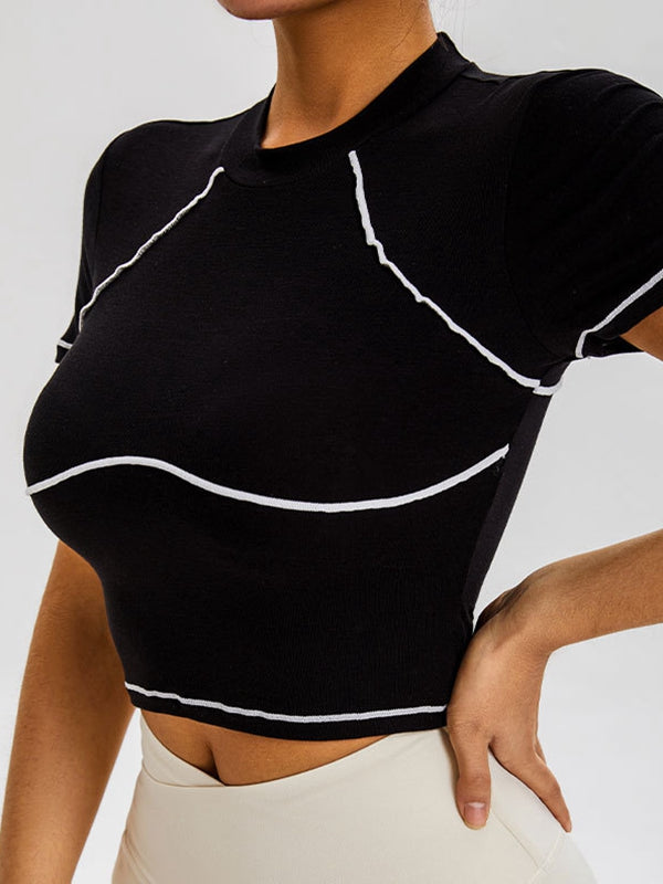 ZASUWA Female Sexy Contrast Color Stripes High-rise Short Sleeves