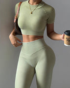 Olive / S / Short Sleeves+Leggings