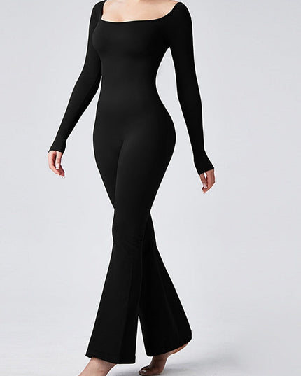 ZASUWA Female Ribbed U Collar Flare Jumpsuit