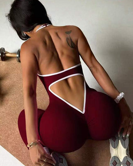 ZASUWA Female Contrast Color Hollow Out Ribbed Scrunch Bum Jumpsuit