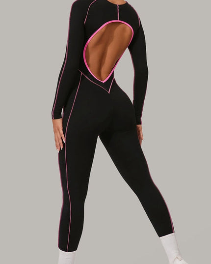 ZASUWA Female Sexy Backless Contrast Color Stripes Jumpsuit