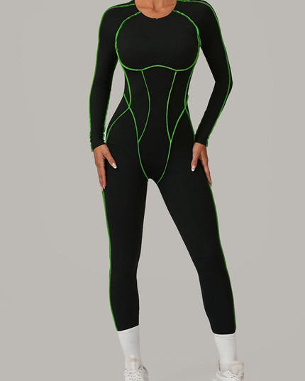 ZASUWA Female Sexy Backless Contrast Color Stripes Jumpsuit