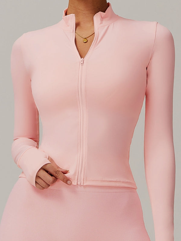 ZASUWA Female Solid Color Zipper Thumbhole Jacket