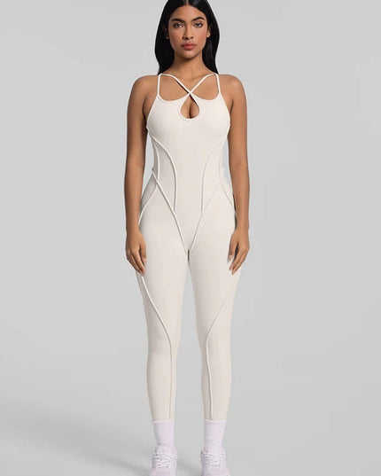 ZASUWA Female Sexy Cross Backless Stitch Performance Jumpsuit