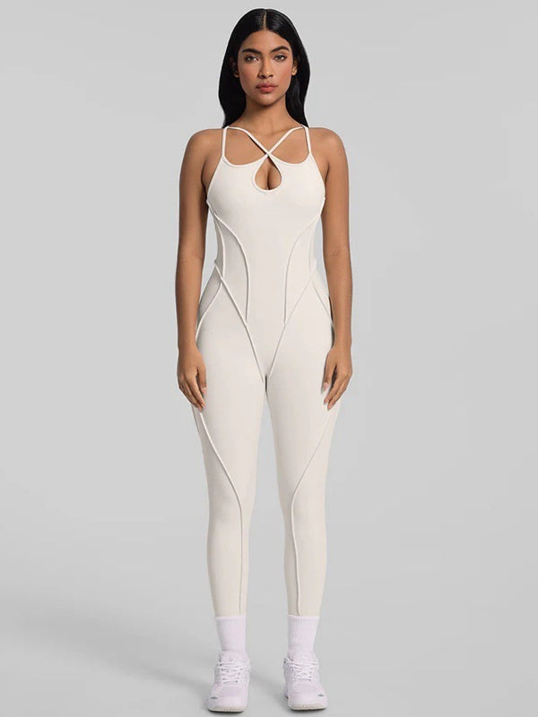 ZASUWA Female Sexy Cross Backless Stitch Performance Jumpsuit