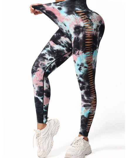 ZASUWA Female Hot Tie-dye Hollow Out Hot Booty Leggings