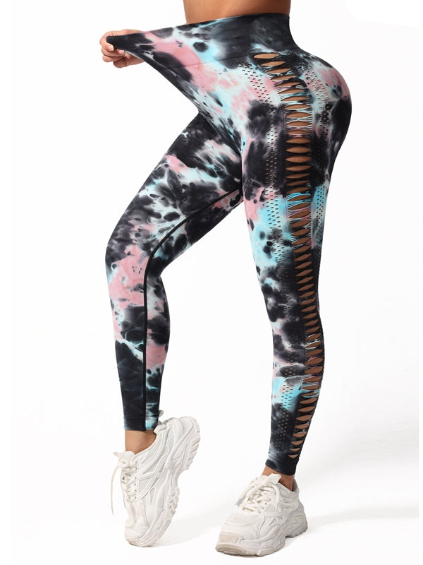 ZASUWA Female Hot Tie-dye Hollow Out Hot Booty Leggings