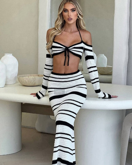 ZASUWA Female Sexy Fishnet Stripes 2-Pieces Cover-up Without Bikini