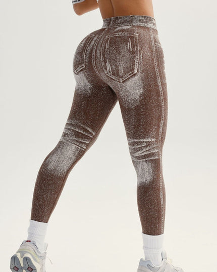 ZASUWA Female Denim Pocket Hollow Out Leggings