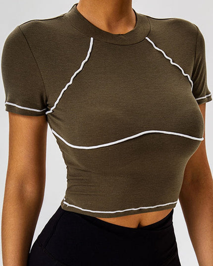 ZASUWA Female Sexy Contrast Color Stripes High-rise Short Sleeves