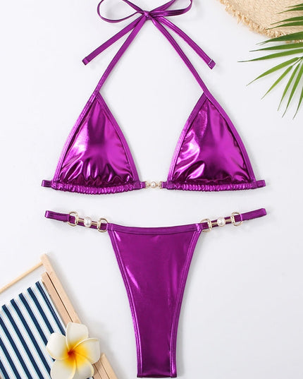 ZASUWA Female Sexy Glossy PU Bikini Set