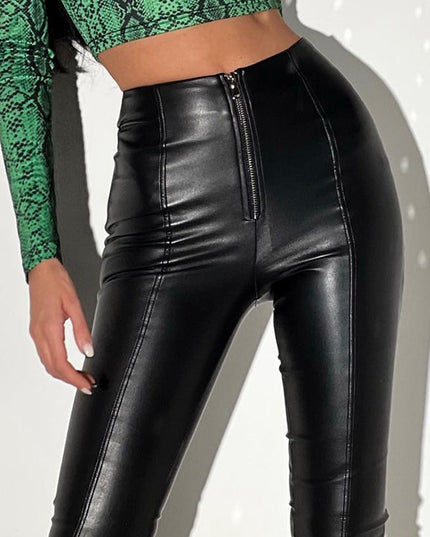 ZASUWA Female Sexy Faux Leather Zipper Leggings