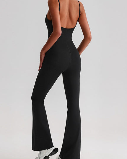 ZASUWA Female U Collar Backless Flare Jumpsuits