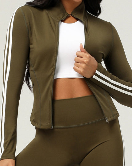 ZASUWA Female Zipper Contrast Color Stripes Pocket Jacket