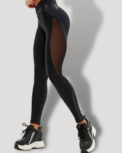 ZASUWA Female Sexy Mesh Faux Leather Heart Shape Design Booty Leggings