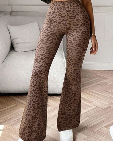ZASUWA Female Leopard Deep V Back Flare Leggings