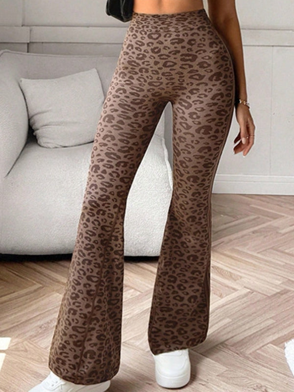 ZASUWA Female Leopard Deep V Back Flare Leggings