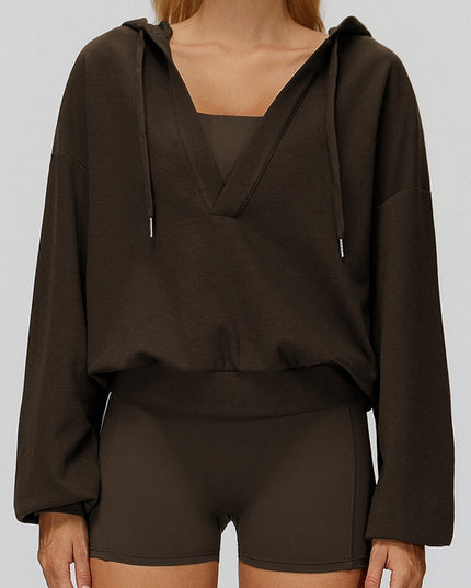 ZASUWA Feamle V Collar Fleece Hoodie