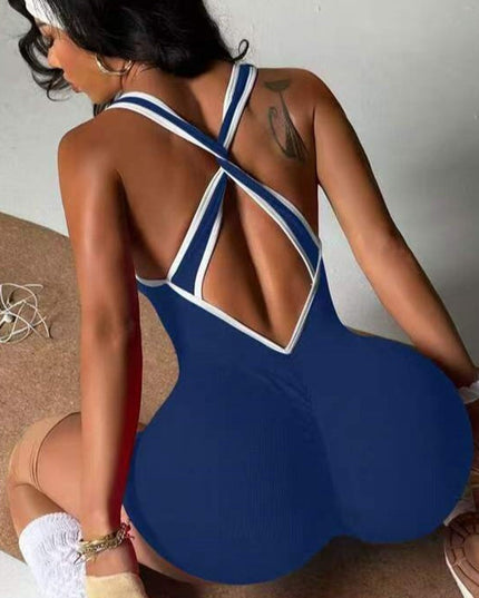 ZASUWA Female Cross Back Stripes Short Romper