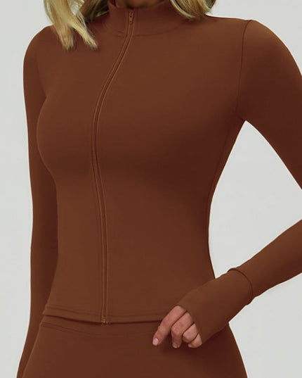 ZASUWA Female Solid Color Zipper Thumbhole Jacket