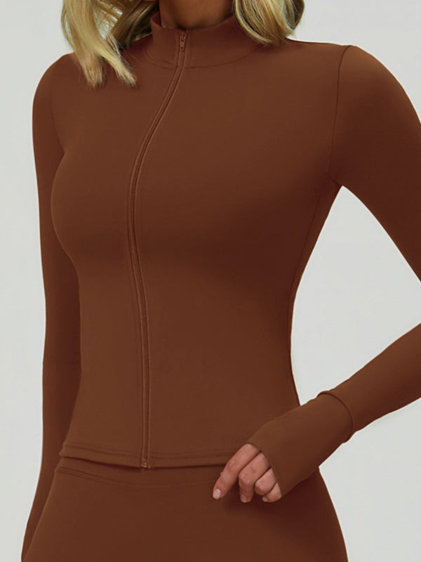 ZASUWA Female Solid Color Zipper Thumbhole Jacket