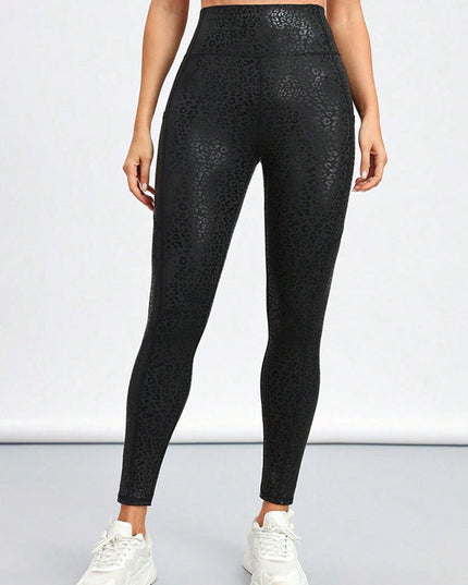 ZASUWA Female Sexy Faux Leather Leopard Print Pocket Leggings