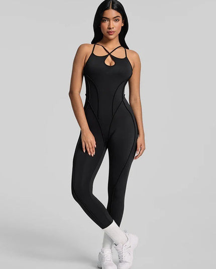 ZASUWA Female Sexy Cross Backless Stitch Performance Jumpsuit
