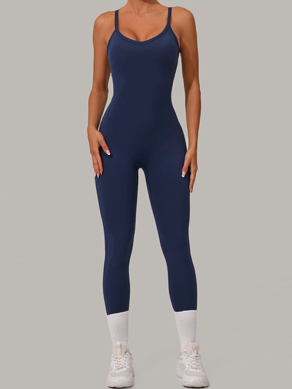 ZASUWA Female Sexy Cross Back U Collar Jumpsuit