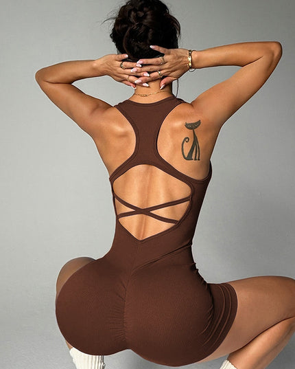 ZASUWA Female Cross Back Ribbed Short Romper