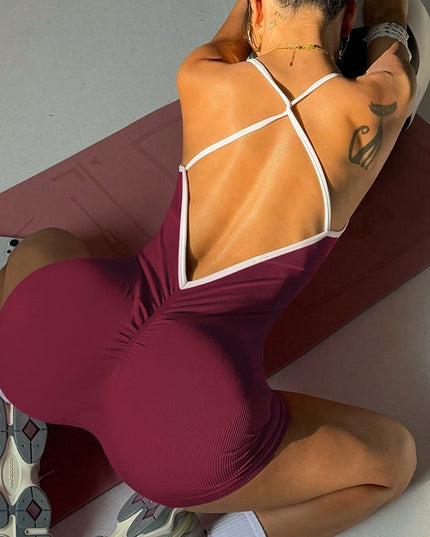 ZASUWA Female Contrast Color Cross Back Ribbed Jumpsuit