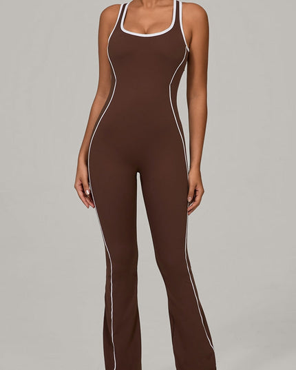 ZASUWA Female Backless Stripes Flare Jumpsuit