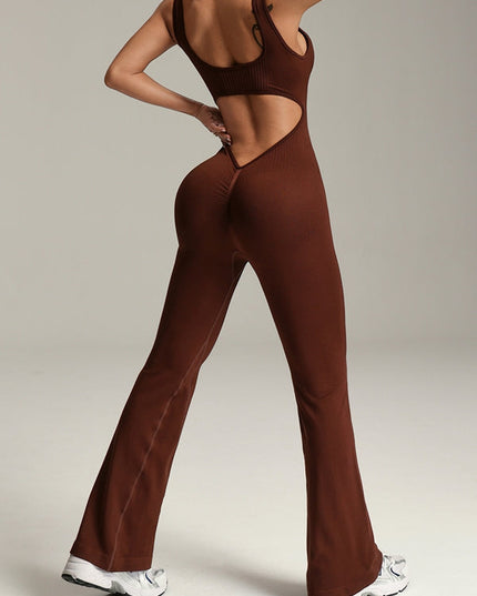 ZASUWA Female Deep V Back Flare Jumpsuit