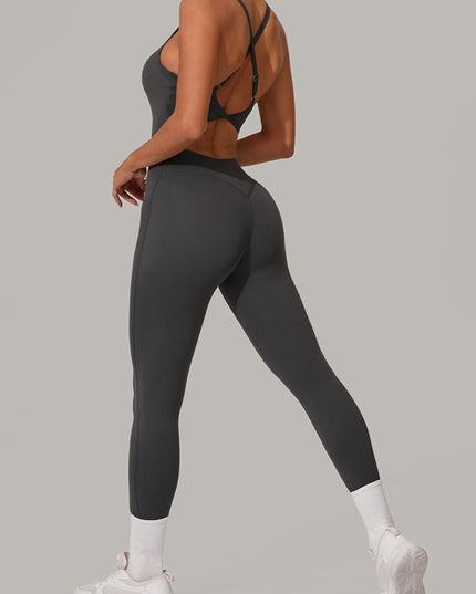 ZASUWA Female Sexy Cross Back U Collar Jumpsuit